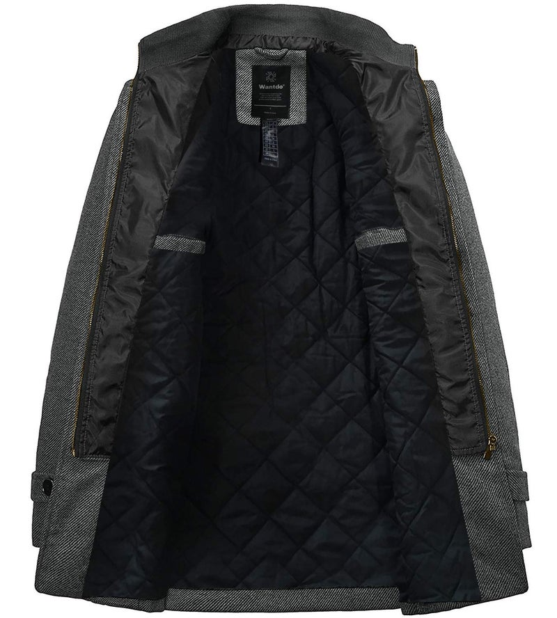 wantdo Men's Casual Mid Length Coat Windproof Wool Jacket Thick Grey Large - Image 3